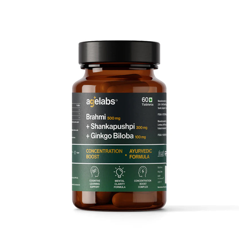 Brahmi 500 mg + Shankhpushpi 300 mg + Ginkgo Biloba 100 mg | Brain & Focus Support