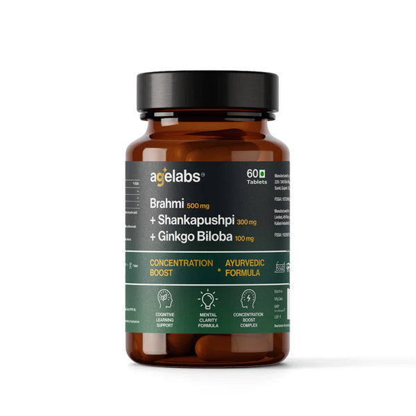 Brahmi 500 mg + Shankhpushpi 300 mg + Ginkgo Biloba 100 mg | Brain & Focus Support