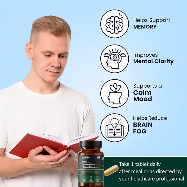 Brahmi 500 mg + Shankhpushpi 300 mg + Ginkgo Biloba 100 mg | Brain & Focus Support