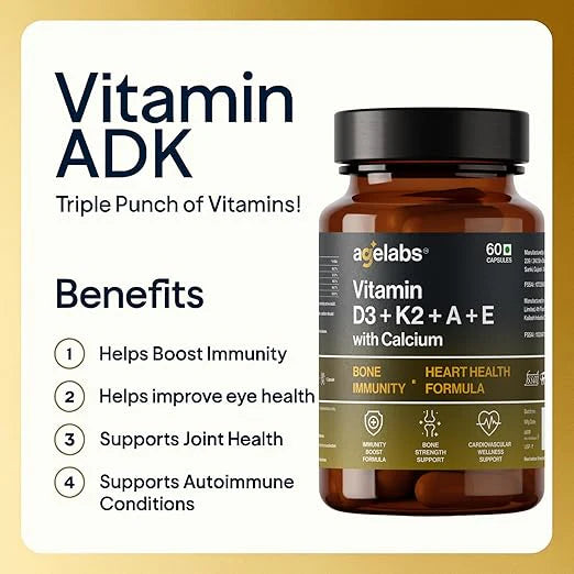 Vitamin D3 + K2 (MK-7) with Vitamins A ,E with Calcium | Advanced Bone, Immunity & Heart Health Support