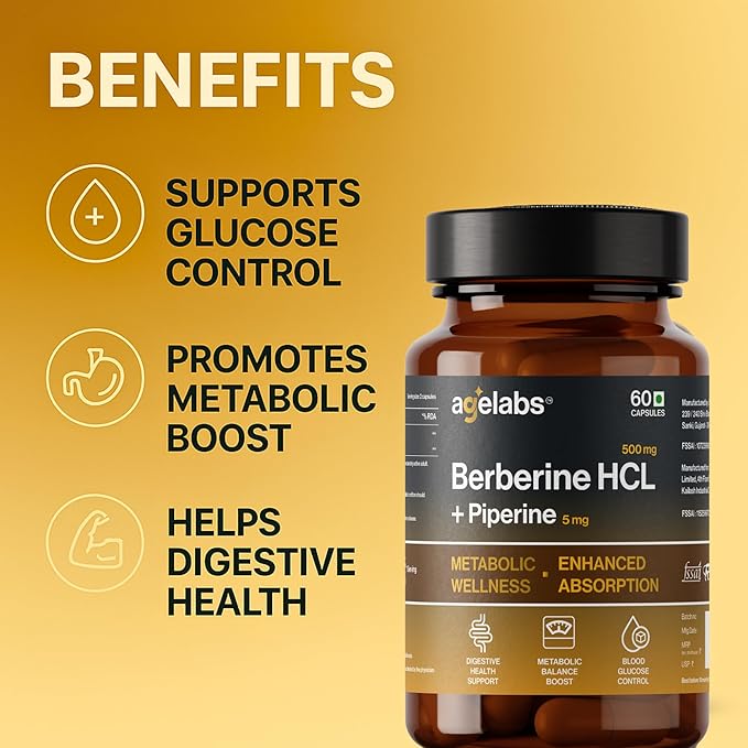 Berberine HCL 500 mg with Piperine 5 mg | Advanced Metabolic, Blood Sugar & Cholesterol Support