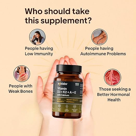 Vitamin D3 + K2 (MK-7) with Vitamins A ,E with Calcium | Advanced Bone, Immunity & Heart Health Support