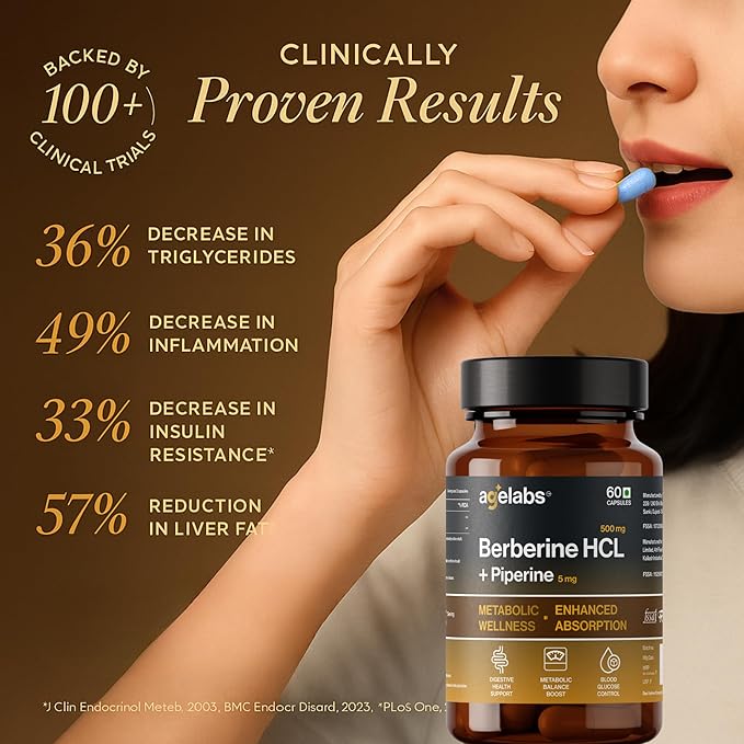 Berberine HCL 500 mg with Piperine 5 mg | Advanced Metabolic, Blood Sugar & Cholesterol Support