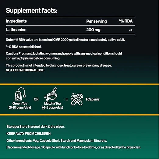 L-Theanine 200 mg Supplement | Calm Focus & Stress Relief Support