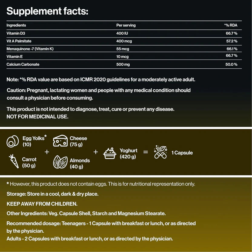 Vitamin D3 + K2 (MK-7) with Vitamins A ,E with Calcium | Advanced Bone, Immunity & Heart Health Support