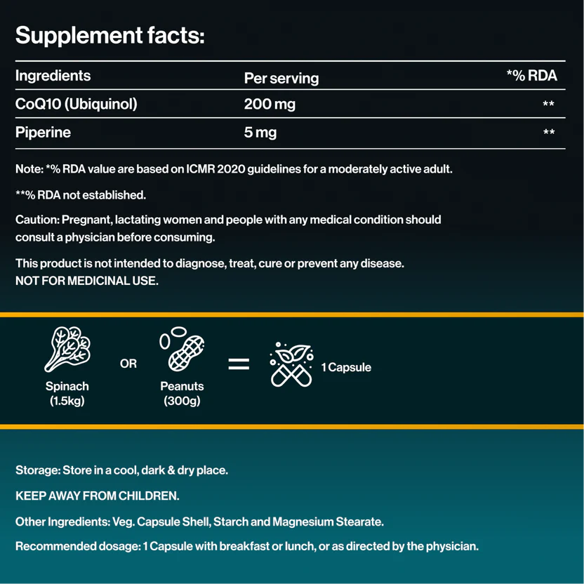 CoQ10 (Ubiquinol) 200 mg with Piperine | Cellular Energy & Heart Health